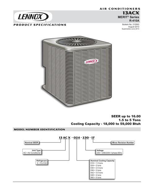 LENNOX 13ACX SPECIFICATIONS Pdf Download